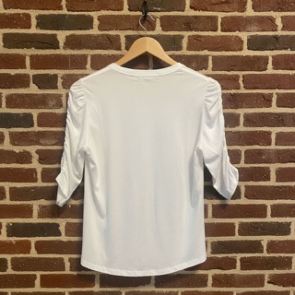 Veronica Beard Waldorf Ruched Sleeve Tee in White - Size M NWT